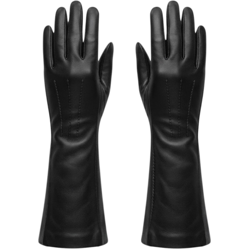 Vintage Fownes Brothers Black Leather Silk Lined Gloves Braided Trim Size 6.5